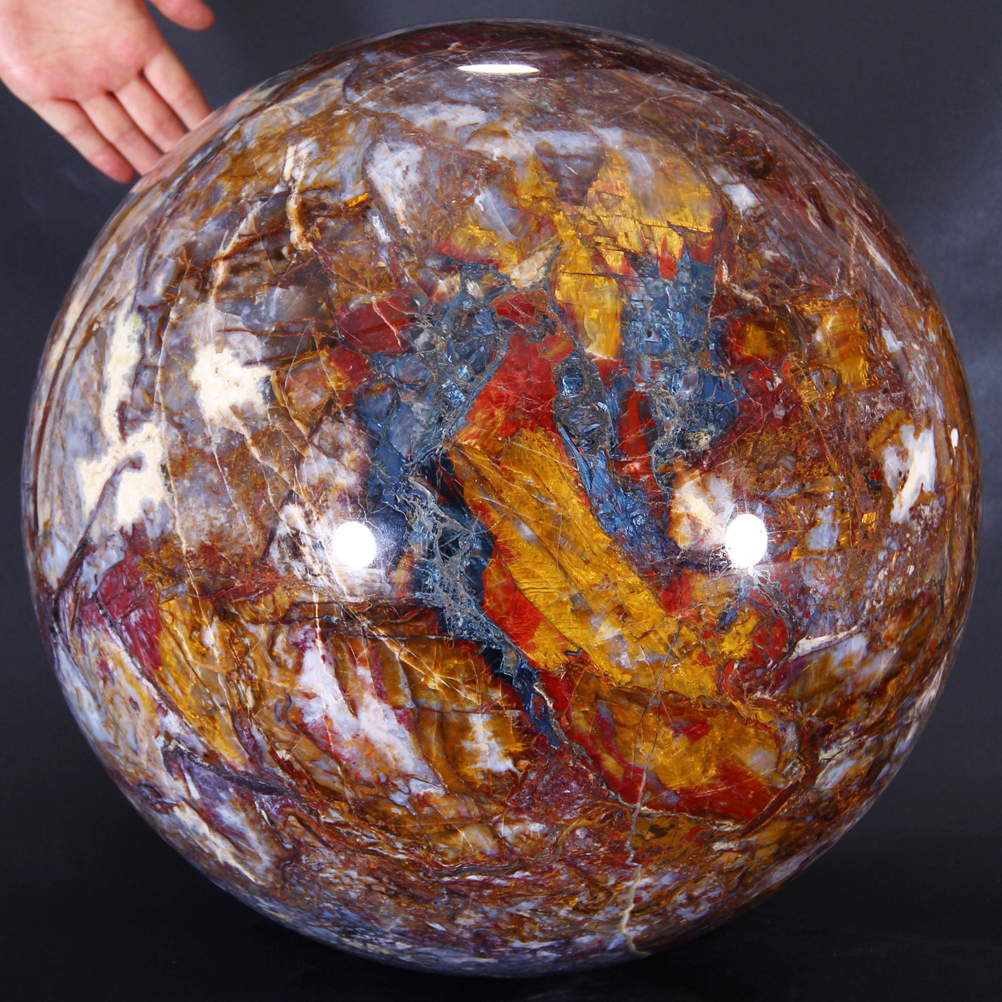 16.5" Blue Gold & Red Pietersite Carved Crystal Skull, Realistic